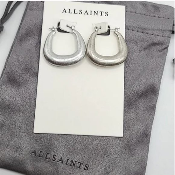 AllSaints Silver Kyda Logo Hoops - Picture 2 of 6